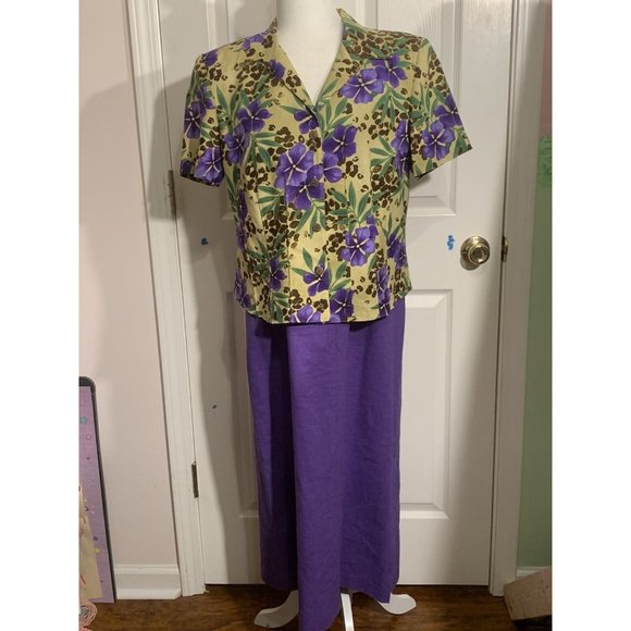 Sag Harbor Purple Linen Blend 2 Piece Sheath Dress w/ Jacket‎ Floral Size 10 - Picture 1 of 16
